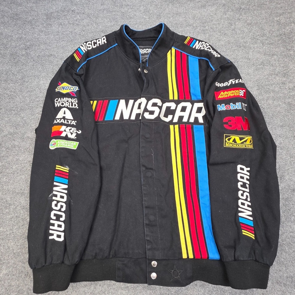 Nascar JH Design Racing Jacket Men's XL Black Spellout Graphic Embroidered